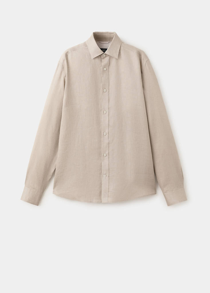 Regular-fit 100% linen shirt — Sand