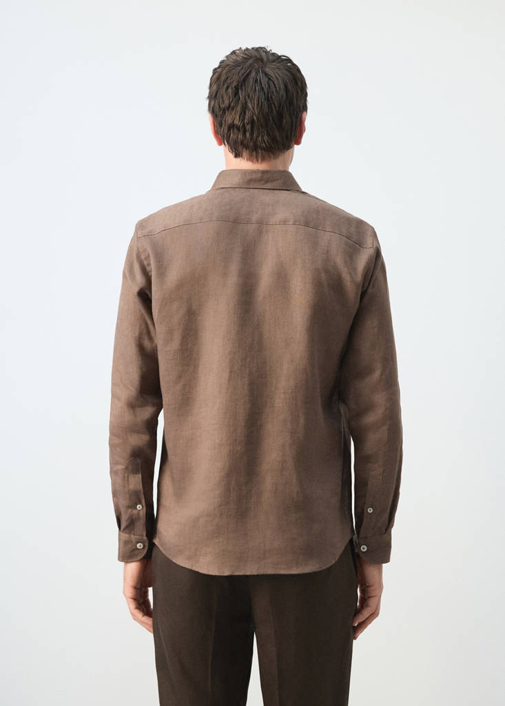 Regular-fit 100% linen shirt — Chocolate