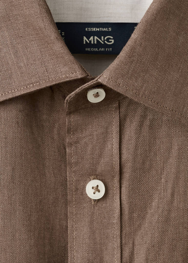 Regular-fit 100% linen shirt — Chocolate