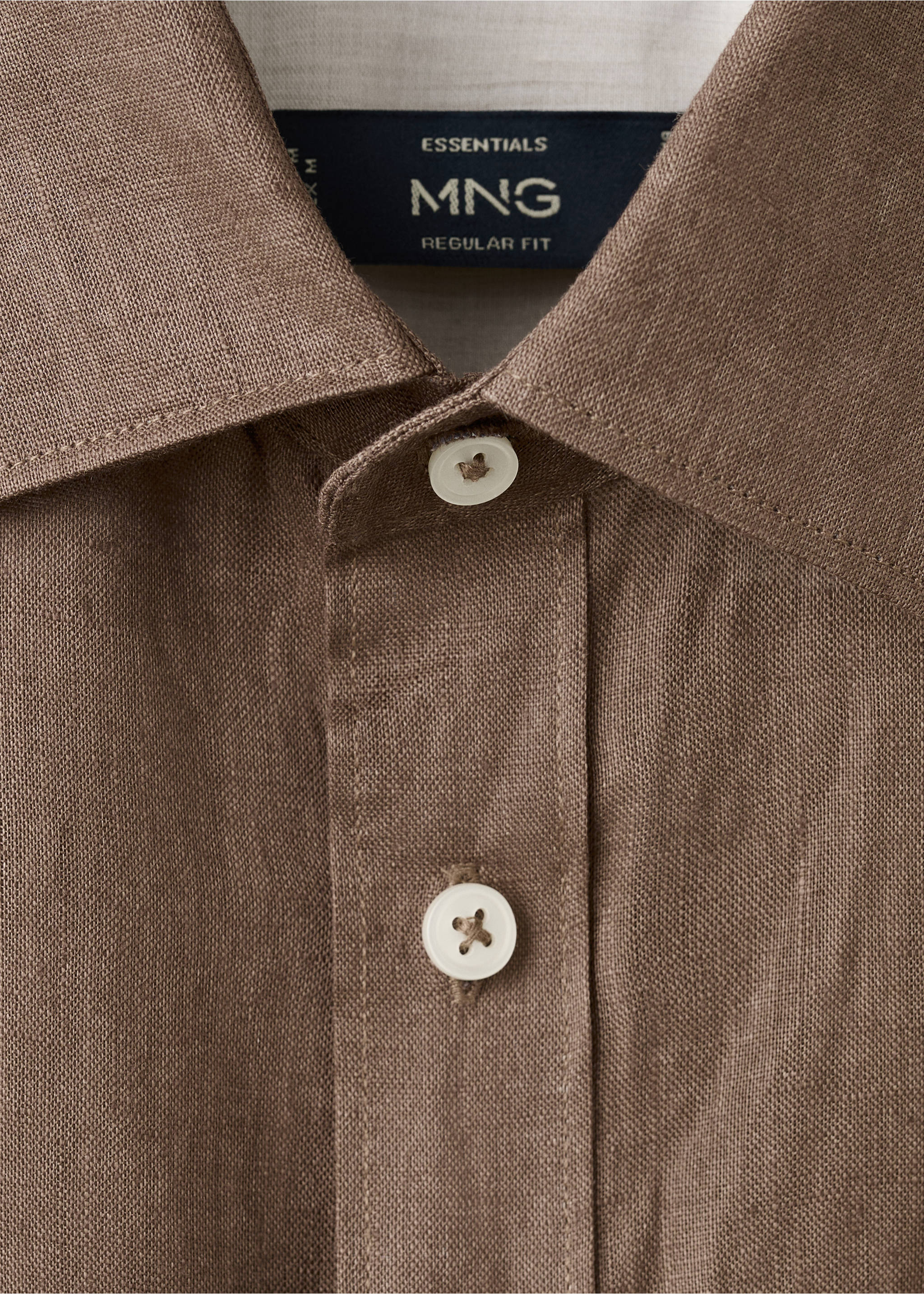Regular-fit 100% linen shirt - Details of the article 8, Chocolate. Ref: 27085939-00.
