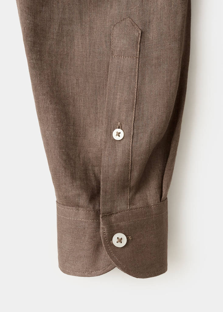 Regular-fit 100% linen shirt — Chocolate