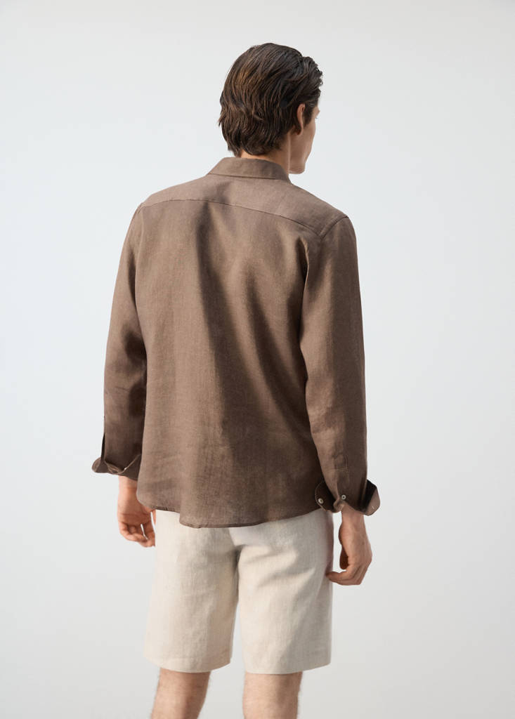 Regular-fit 100% linen shirt — Chocolate
