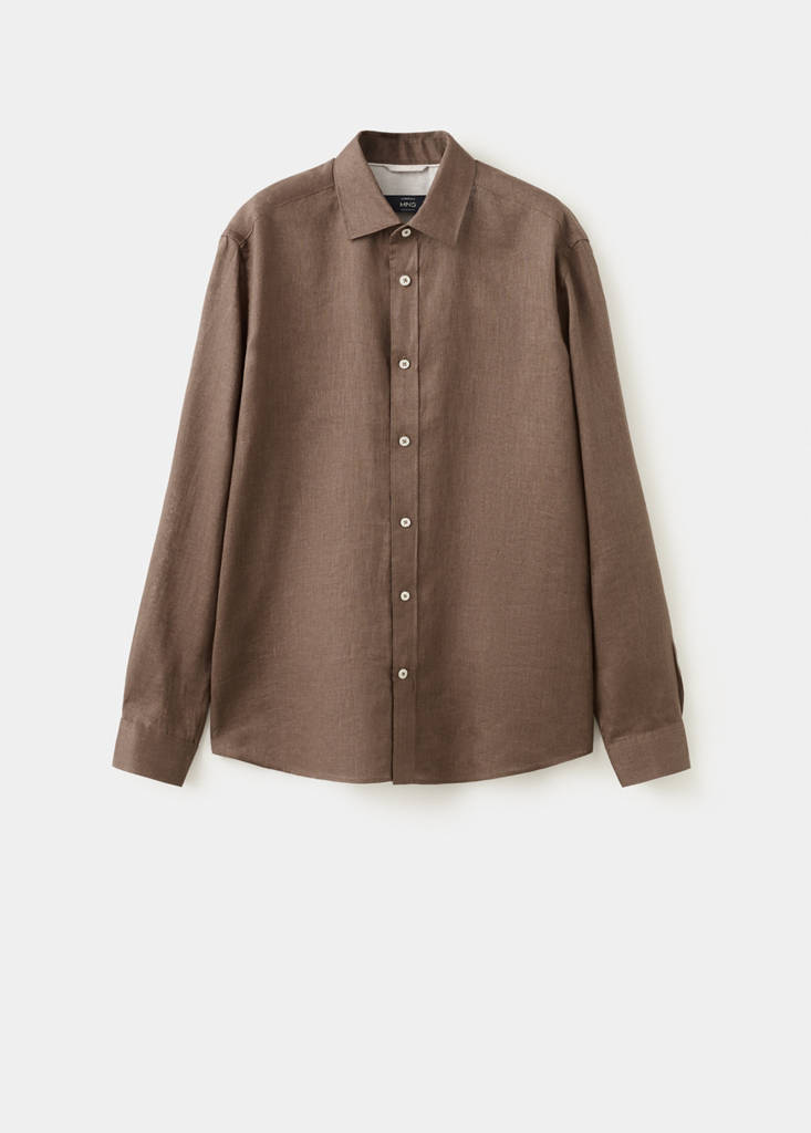 Regular-fit 100% linen shirt — Chocolate