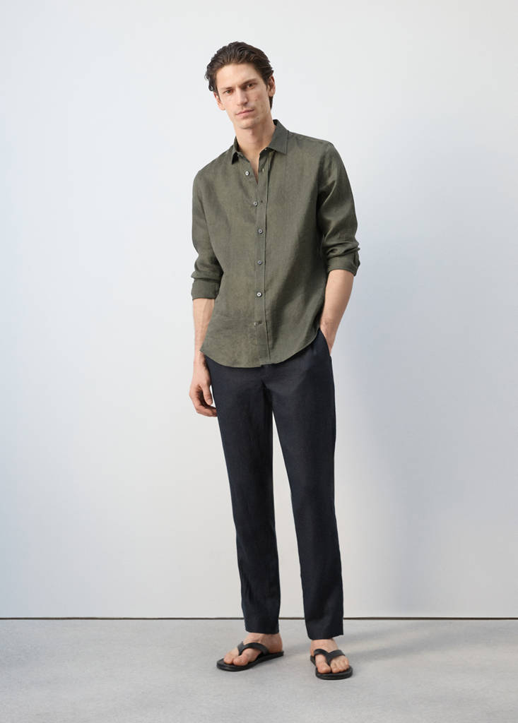 Regular-fit 100% linen shirt — Medium Green