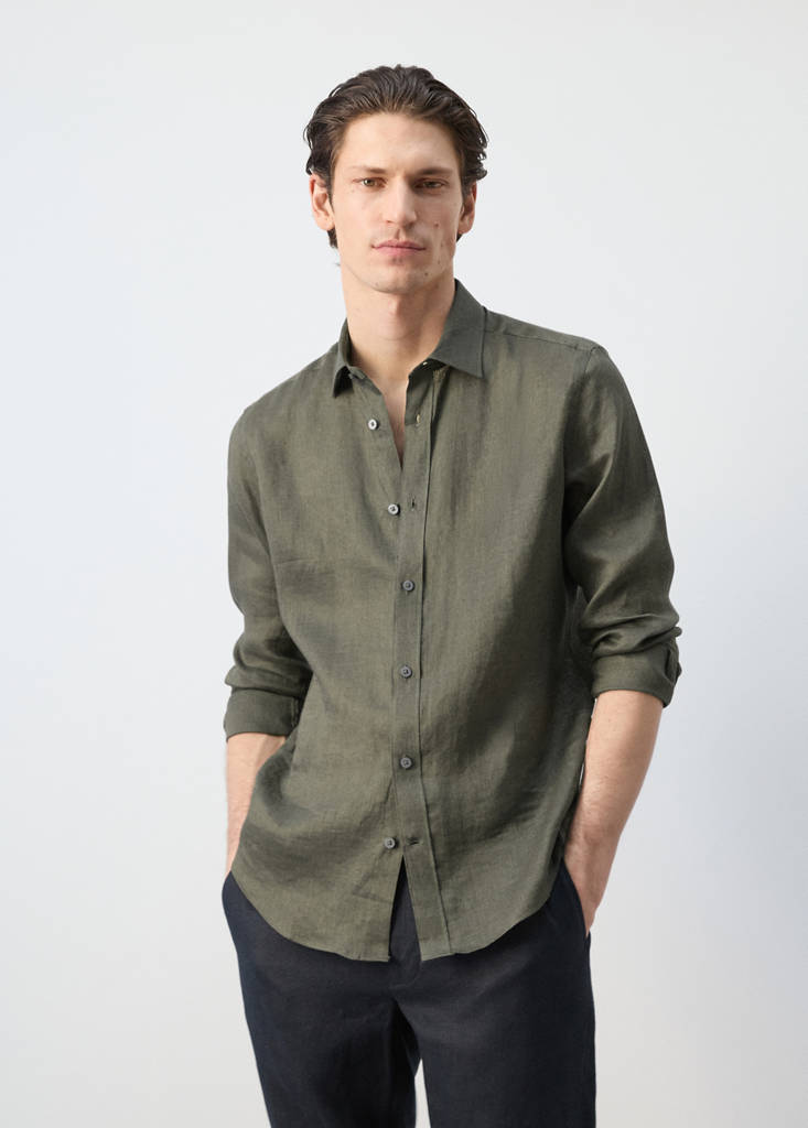 Regular-fit 100% linen shirt — Medium Green