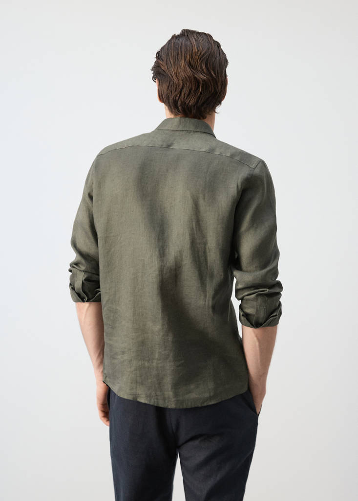 Regular-fit 100% linen shirt — Medium Green