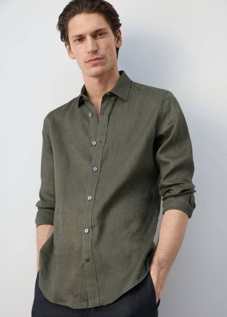 Regular-fit 100% linen shirt — Medium Green