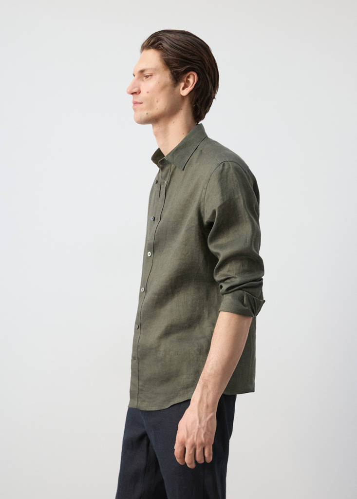 Regular-fit 100% linen shirt — Medium Green