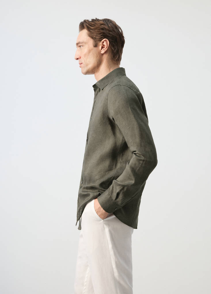 Regular-fit 100% linen shirt — Medium Green