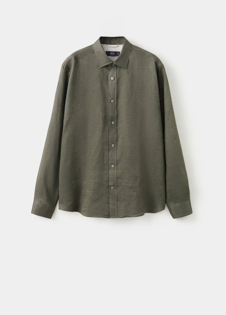 Regular-fit 100% linen shirt — Medium Green