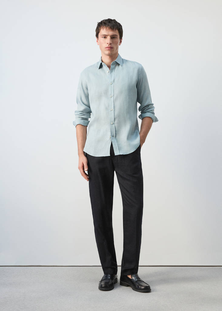 Regular-fit 100% linen shirt — China Blue