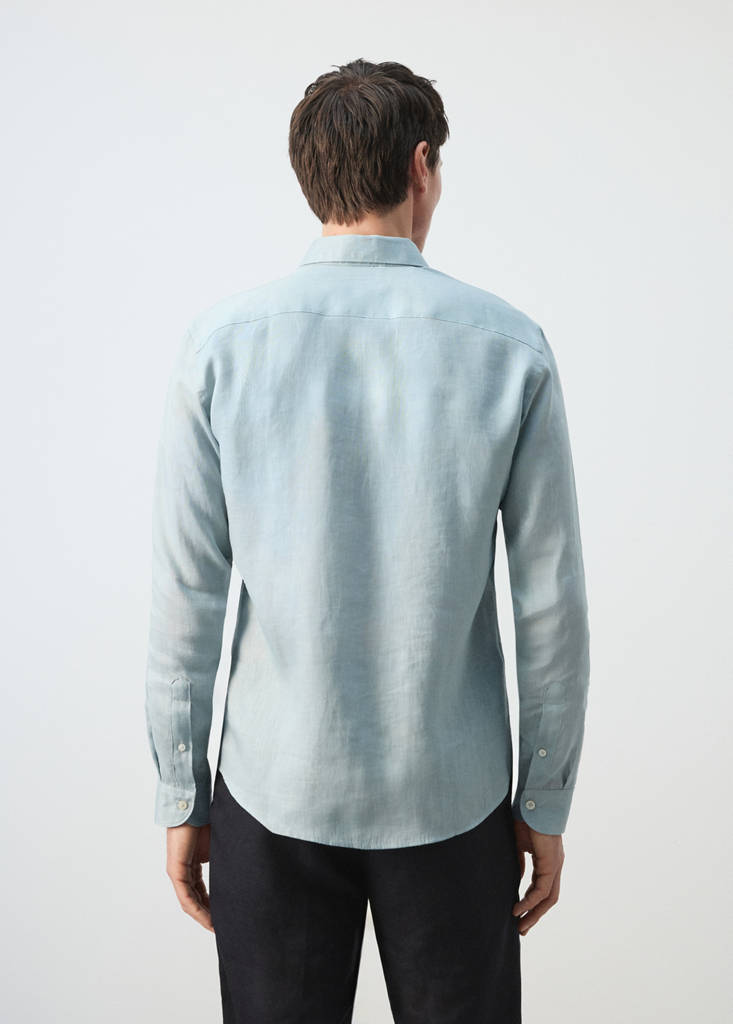 Regular-fit 100% linen shirt — China Blue