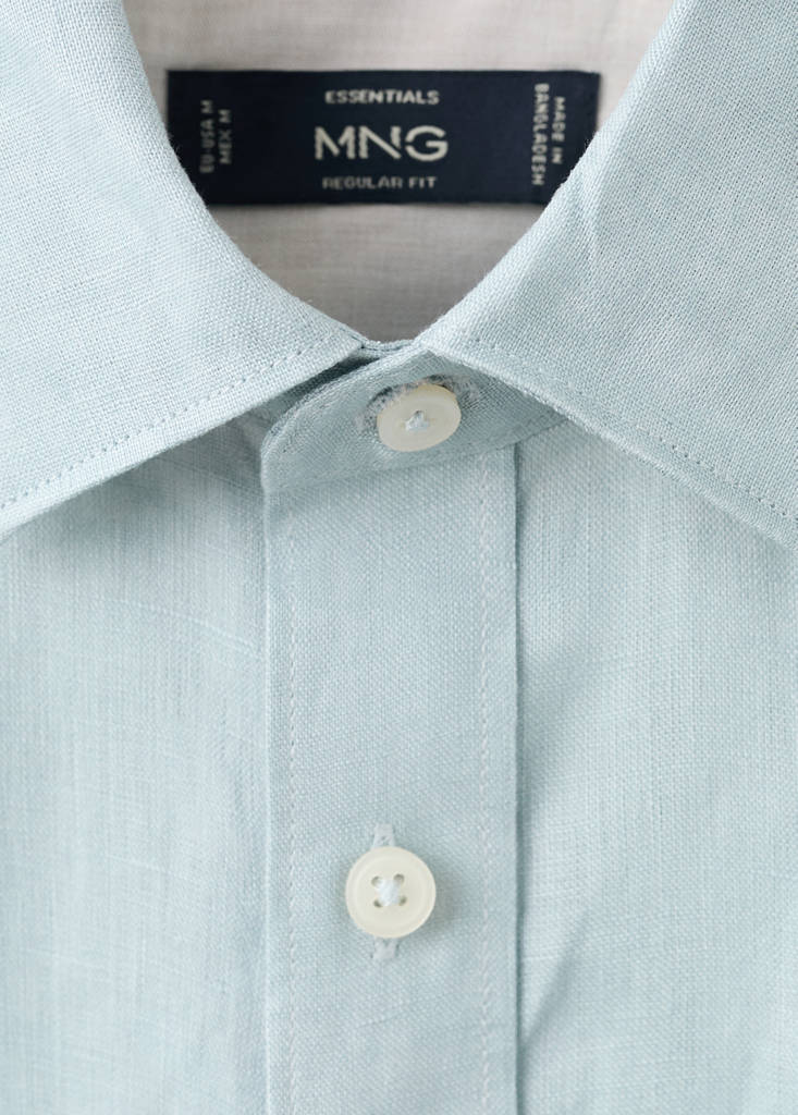 Regular-fit 100% linen shirt — China Blue