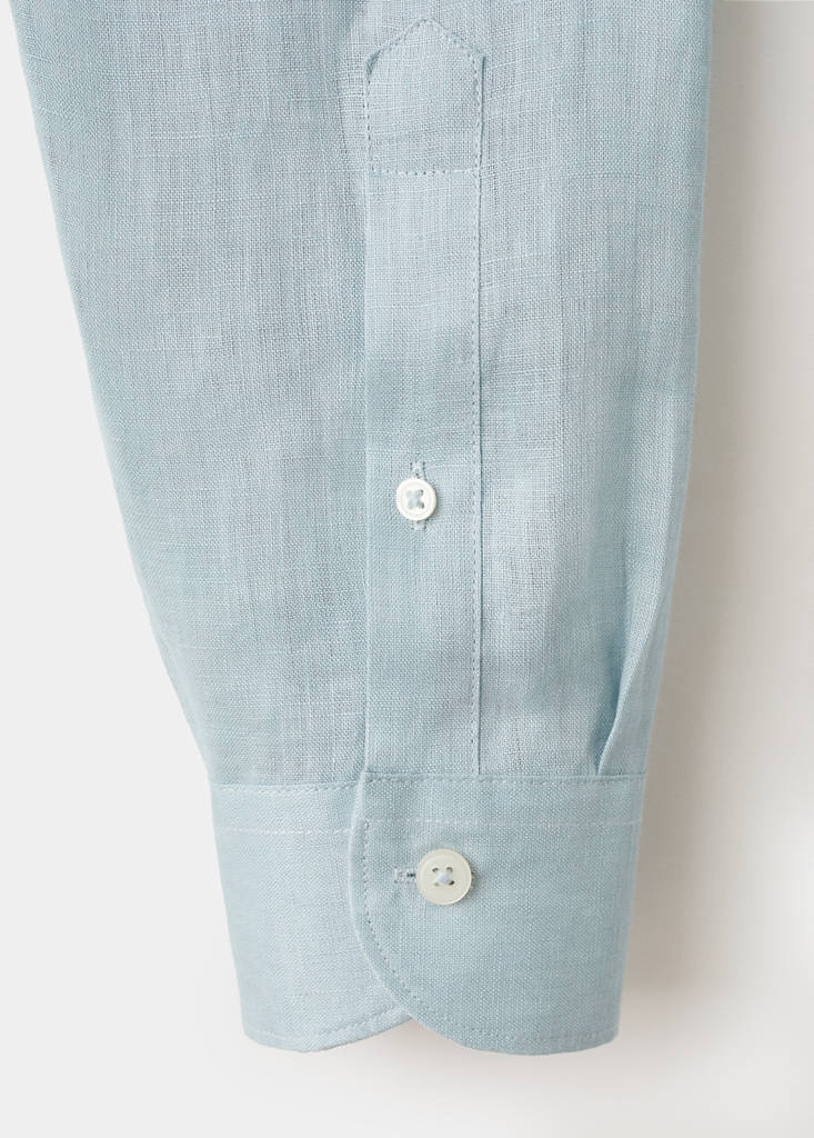 Regular-fit 100% linen shirt — China Blue