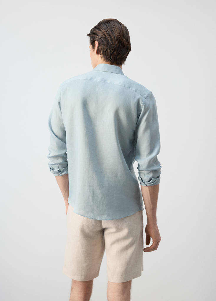 Regular-fit 100% linen shirt — China Blue
