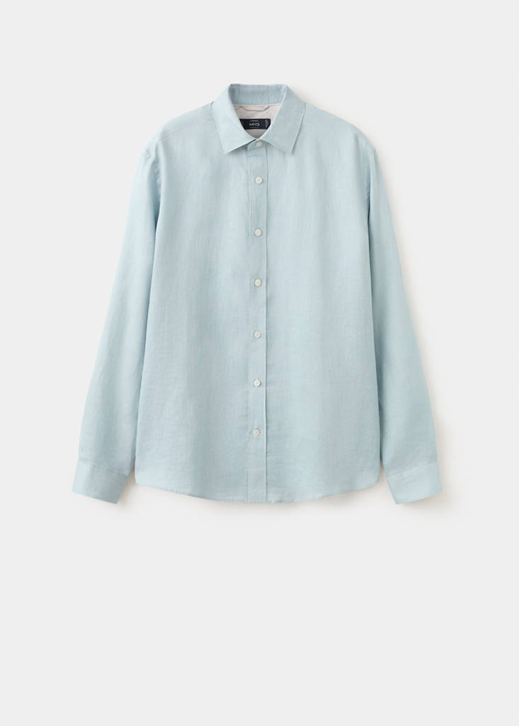 Regular-fit 100% linen shirt — China Blue