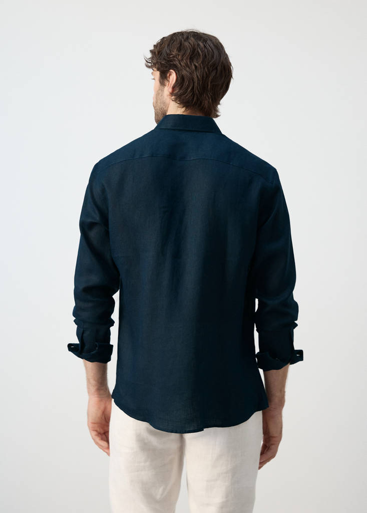 Regular-fit 100% linen shirt — Night Blue