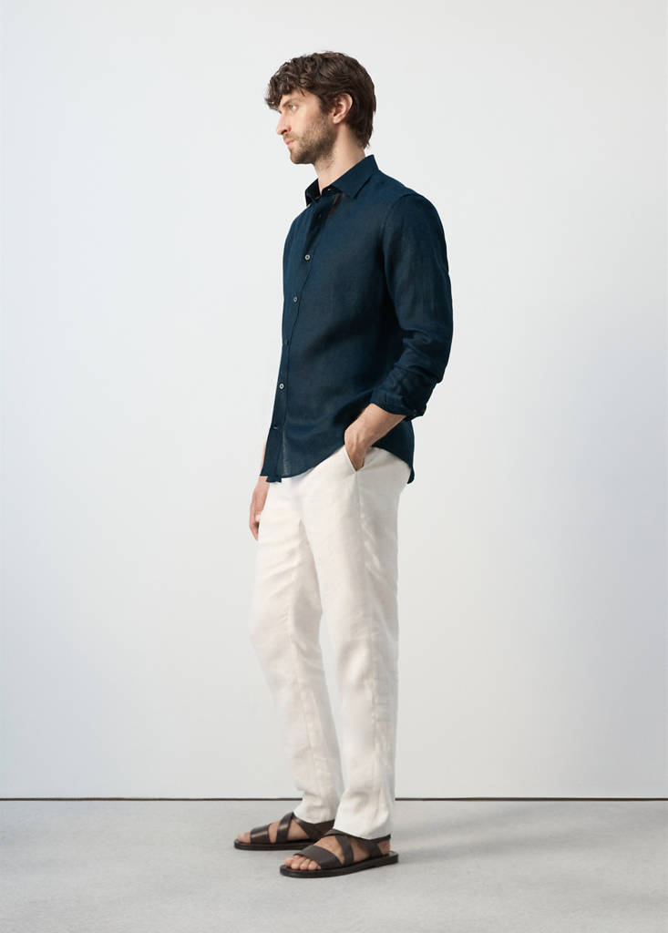 Regular-fit 100% linen shirt — Night Blue