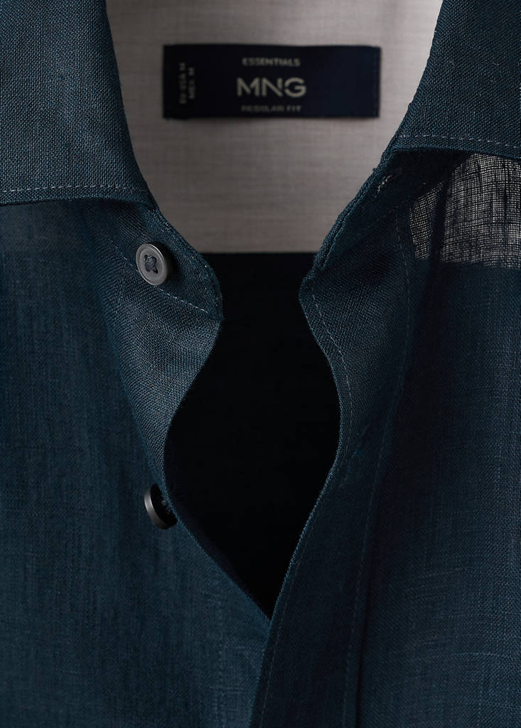Regular-fit 100% linen shirt — Night Blue