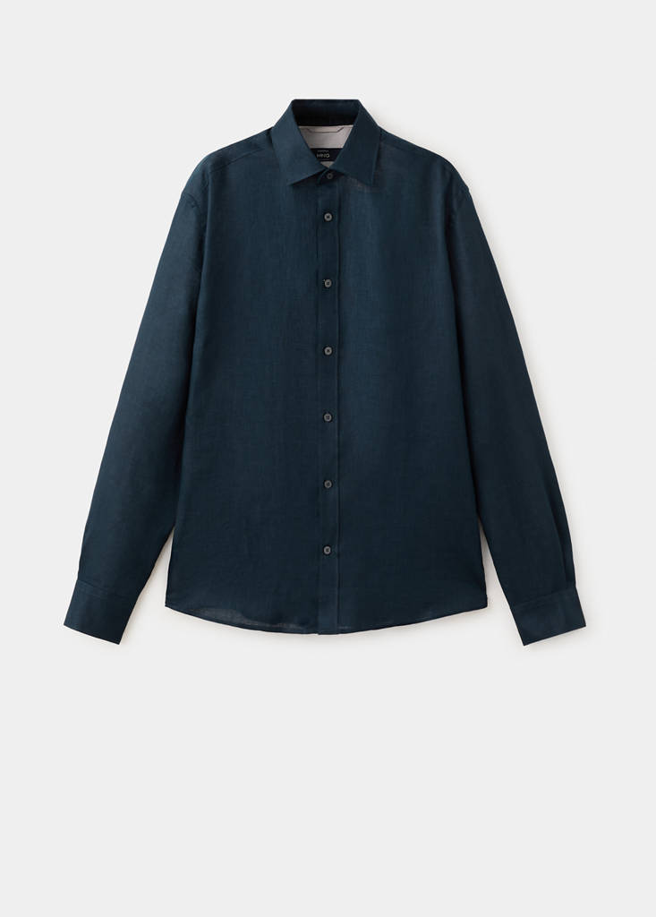 Regular-fit 100% linen shirt — Night Blue