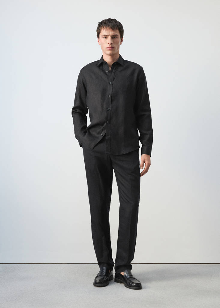 Regular-fit 100% linen shirt — Black