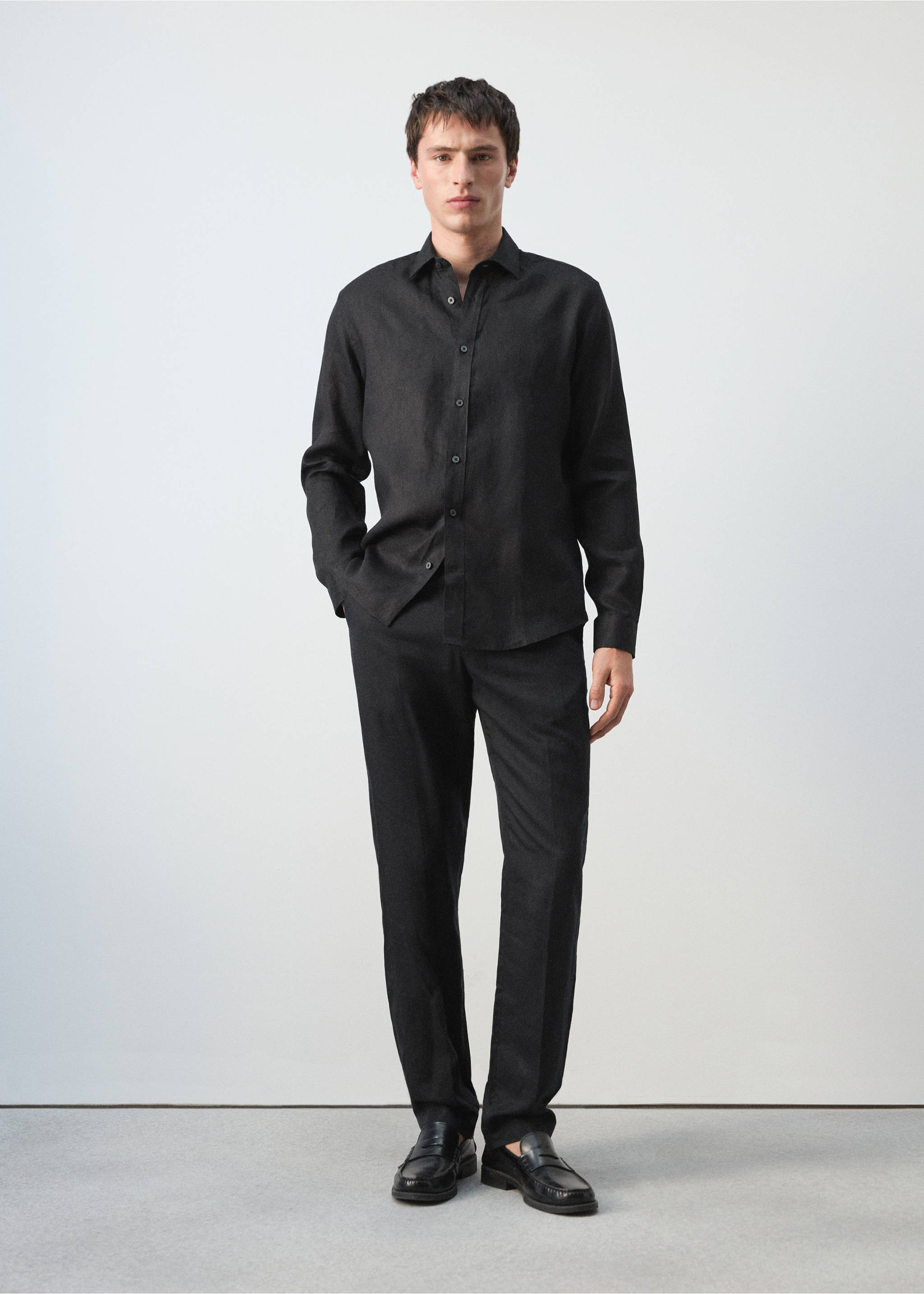 Рубашка regular fit 100% лен - Общий план, Черный. Ref: 27085939-00.