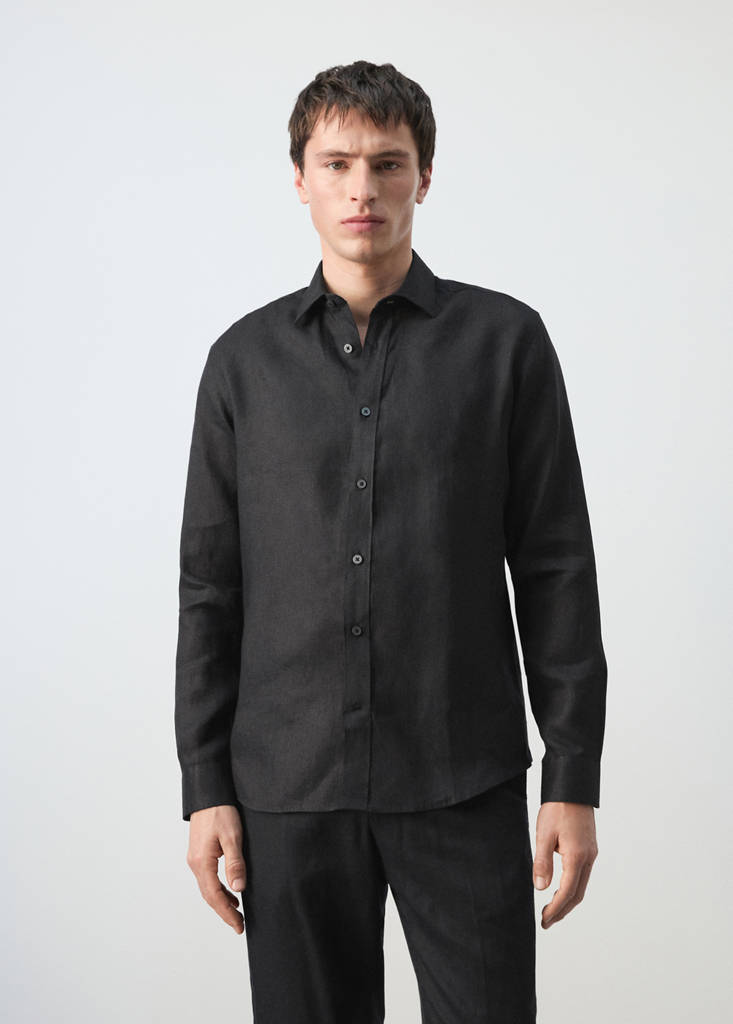 Regular-fit 100% linen shirt — Black