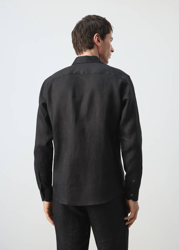 Regular-fit 100% linen shirt — Black