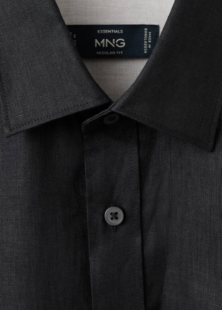 Regular-fit 100% linen shirt — Black
