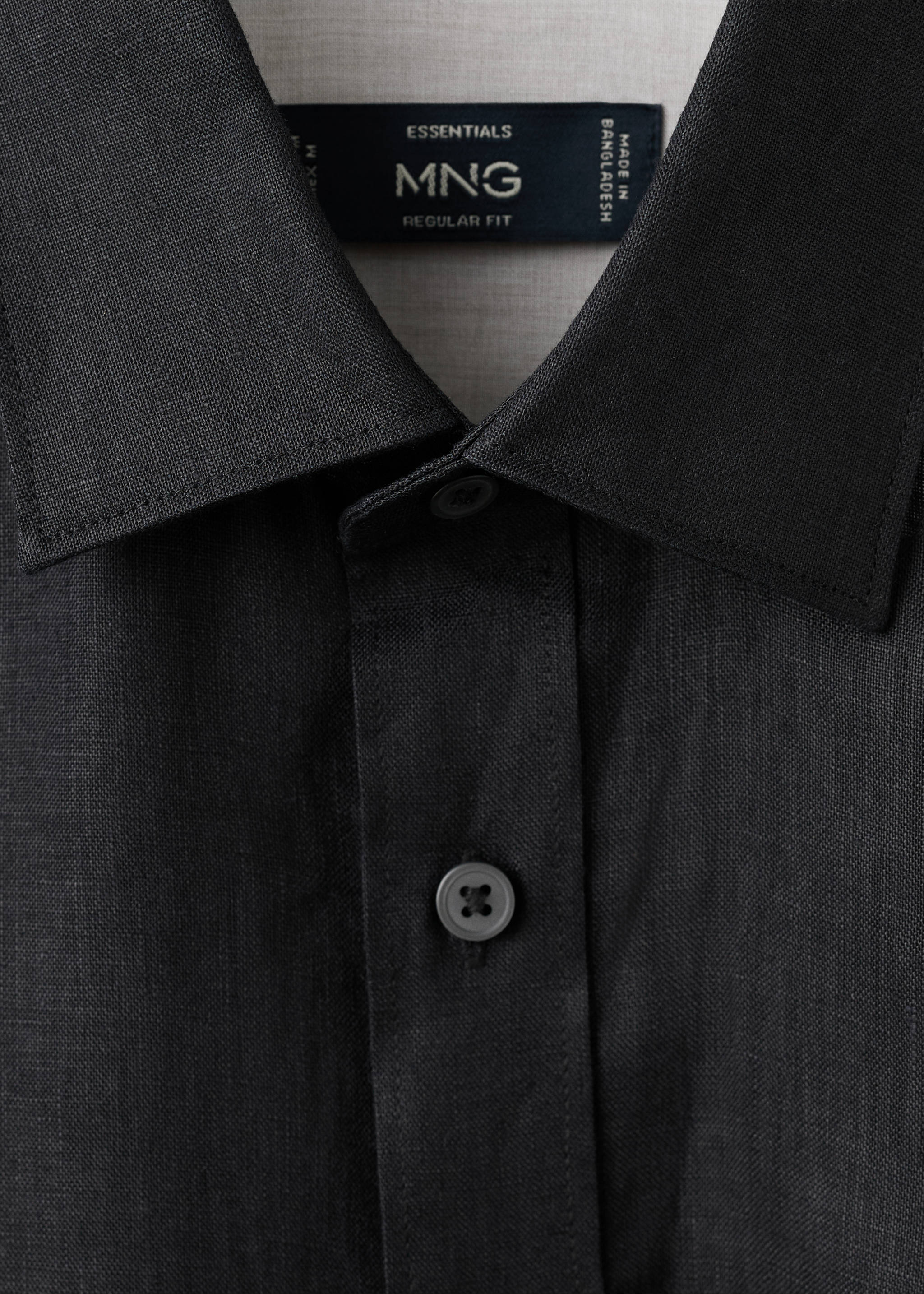 Regular-fit 100% linen shirt - Details of the article 8, Black. Ref: 27085939-00.