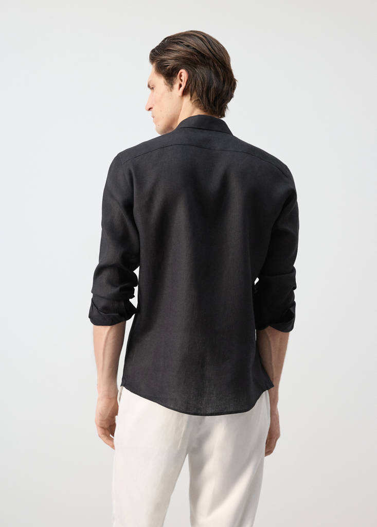 Regular-fit 100% linen shirt — Black