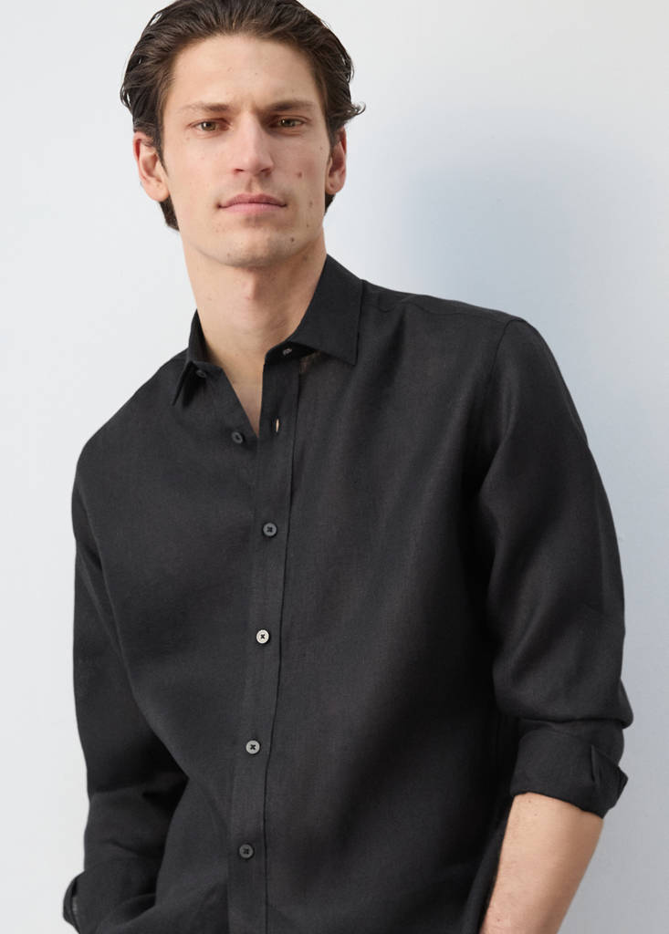 Regular-fit 100% linen shirt — Black