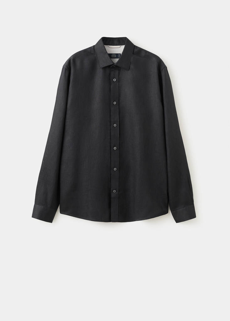 Regular-fit 100% linen shirt — Black