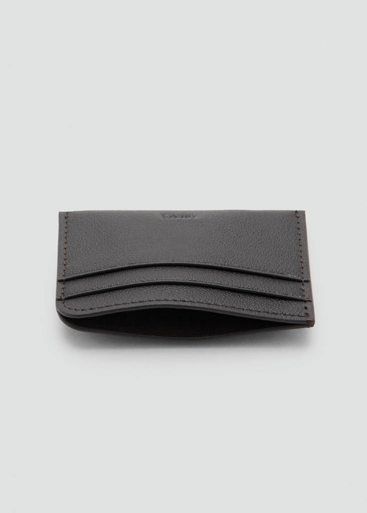 Pebble-grain leather cardholder — Brown