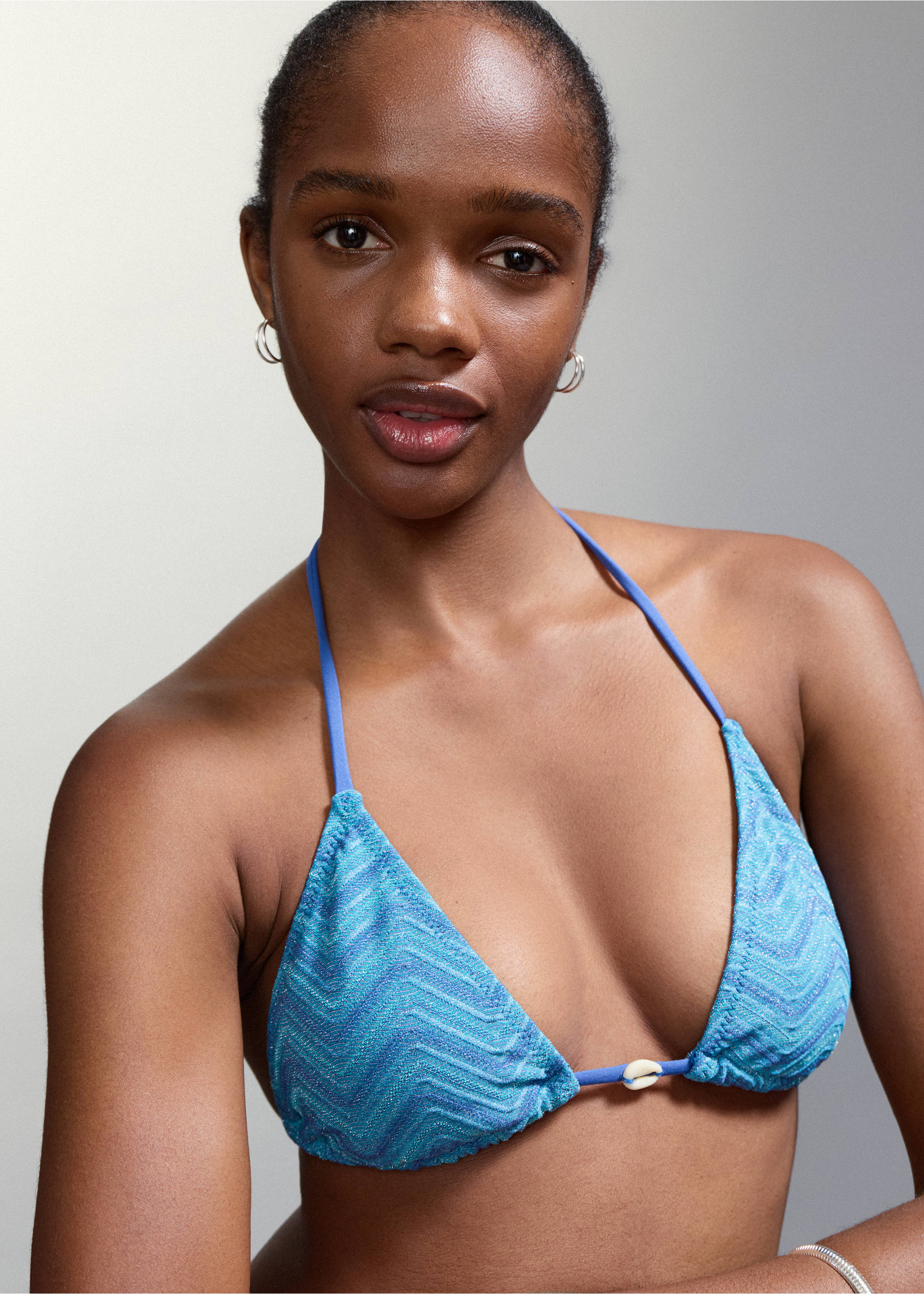 Textured bikini with medium-coverage bottoms - Details of the article 1, Blue. Ref: 27085943-00.
