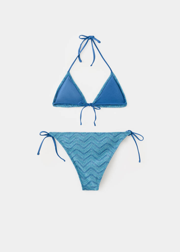 Textured bikini with medium-coverage bottoms — Blue
