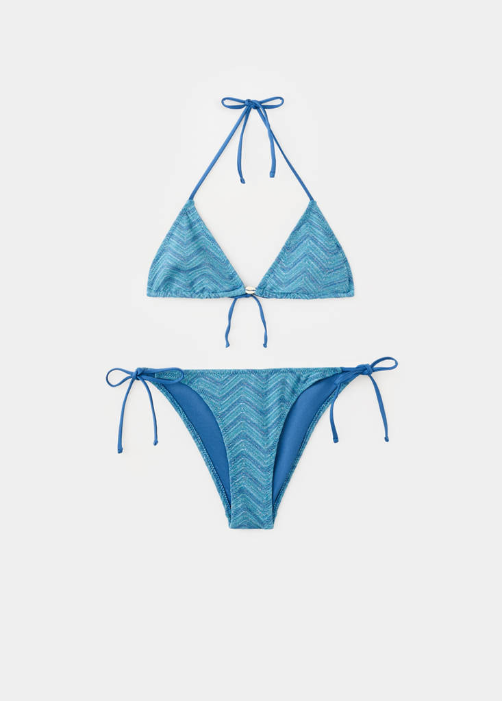 Textured bikini with medium-coverage bottoms — Blue