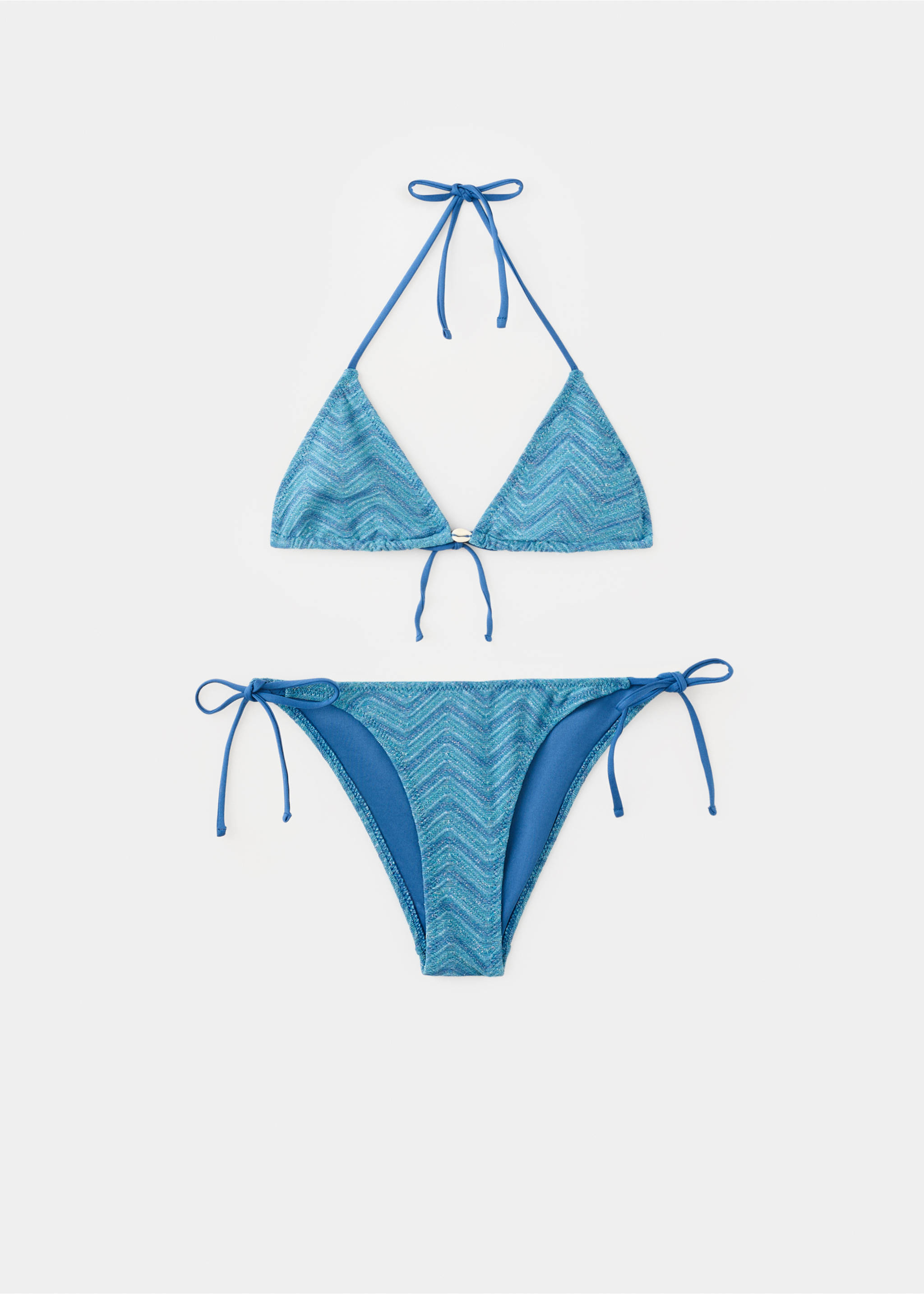 Textured bikini with medium-coverage bottoms - Article without model, Blue. Ref: 27085943-00.