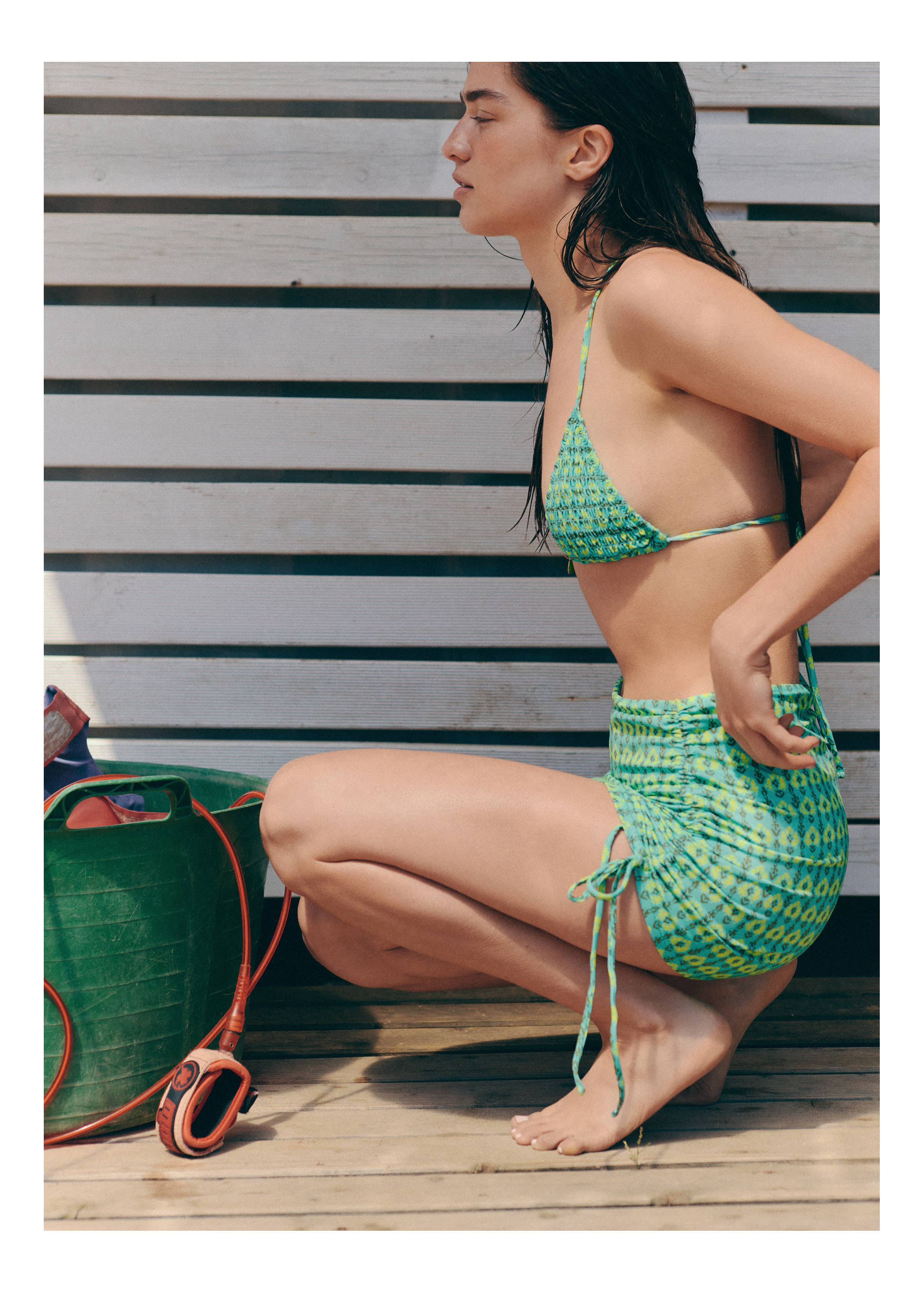 Printed sarong skirt - Details of the article 1, Turquoise. Ref: 27085944-01.