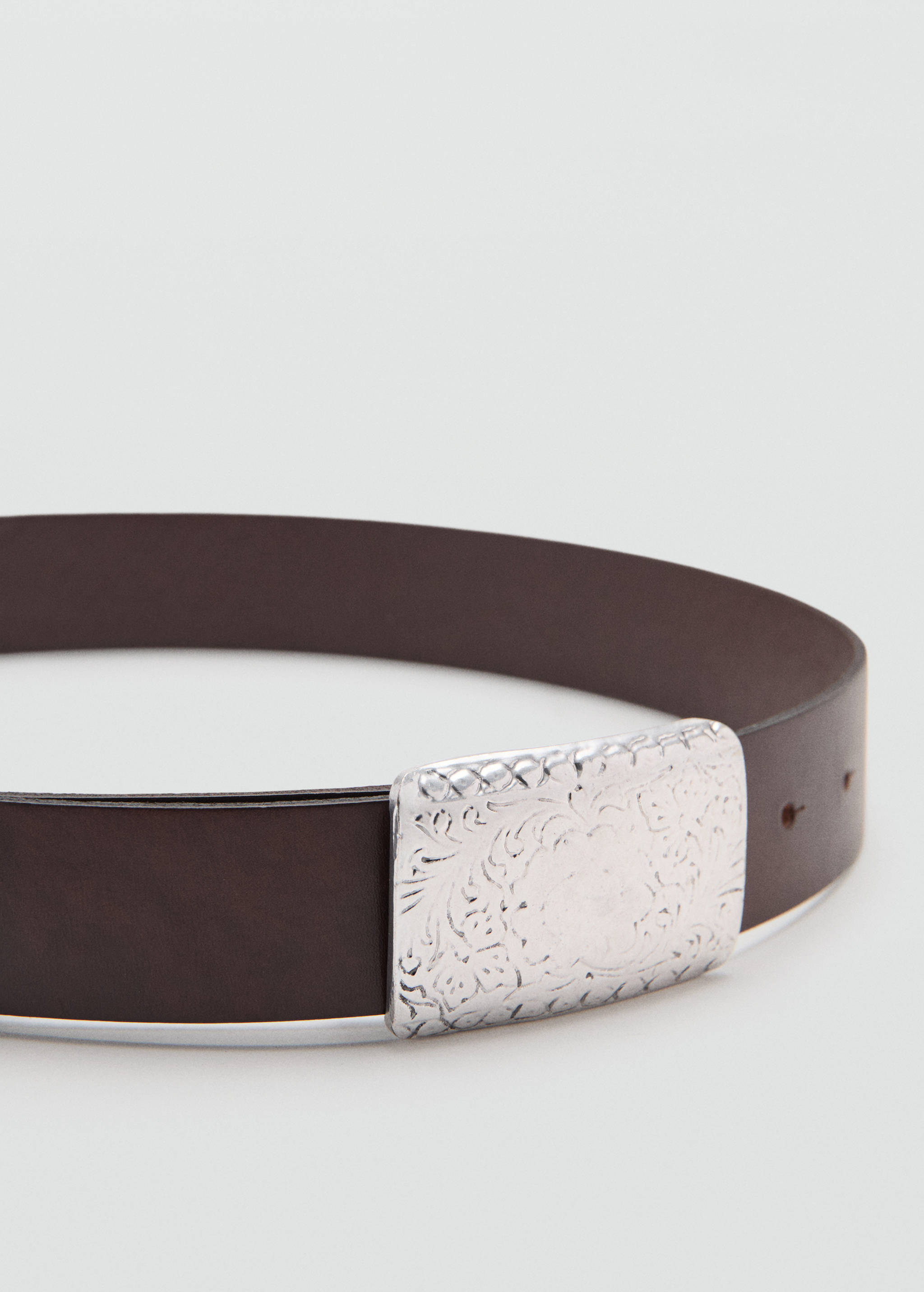 Engraved buckle leather belt - Medium plane