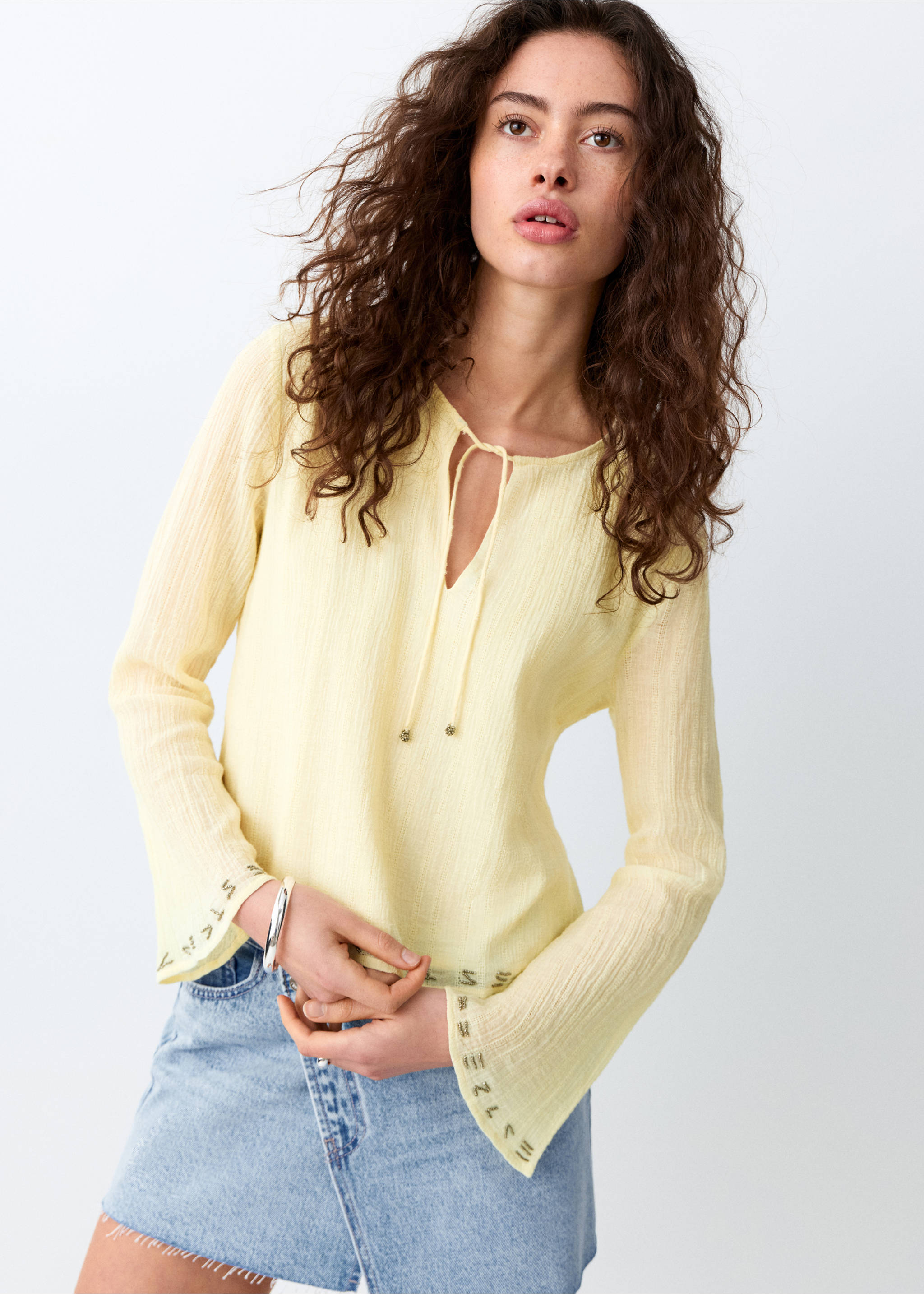 Bead detail blouse - Medium plane, Yellow. Ref: 27085956-00.