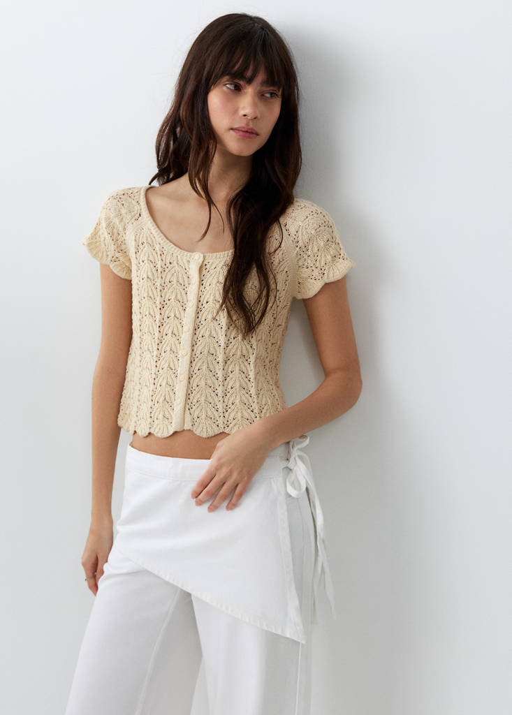 Stricktop mit Lochmuster — Gelb
