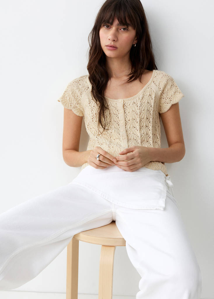 Stricktop mit Lochmuster — Gelb