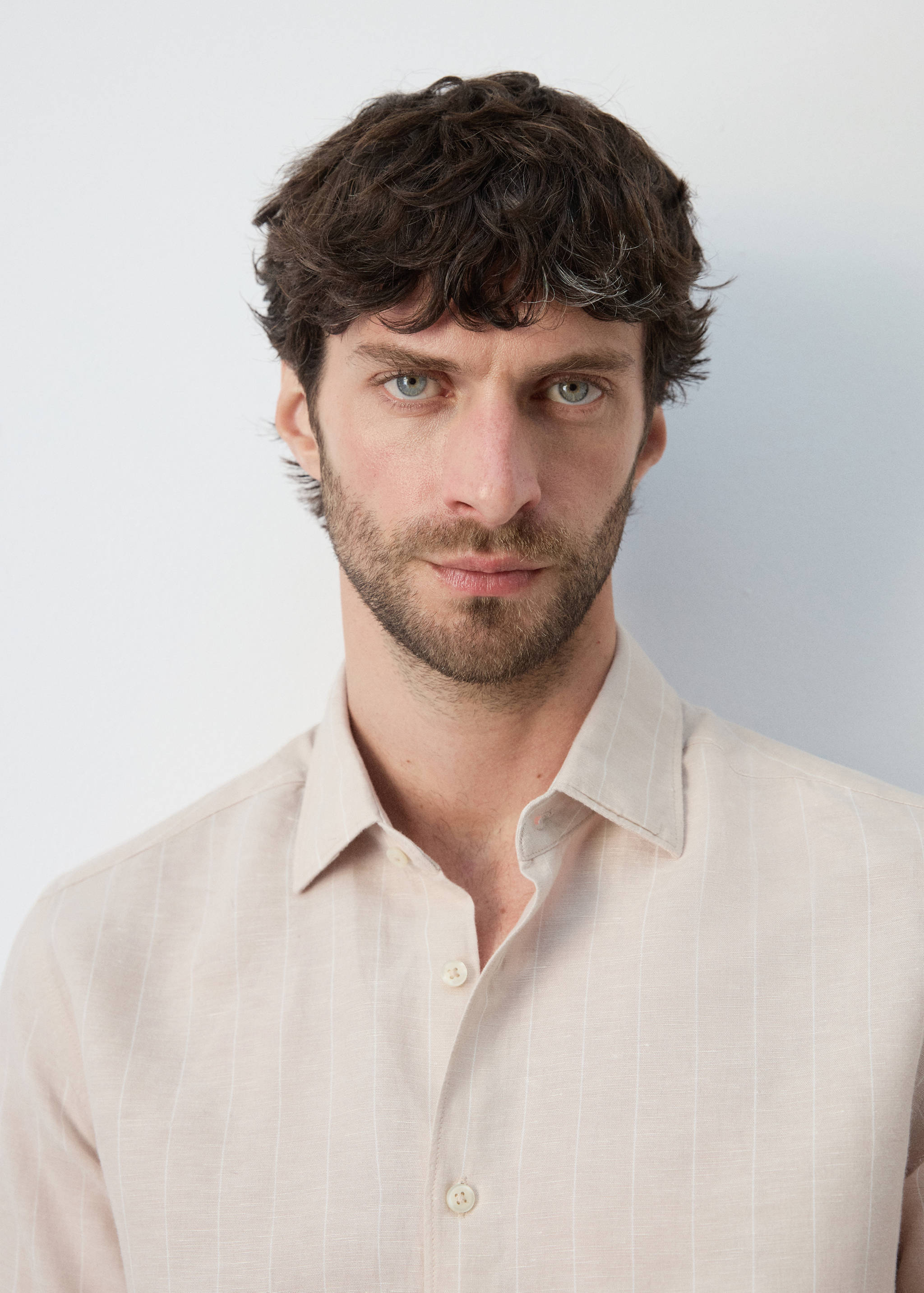 Linen cotton slim fit striped shirt - Details of the article 1