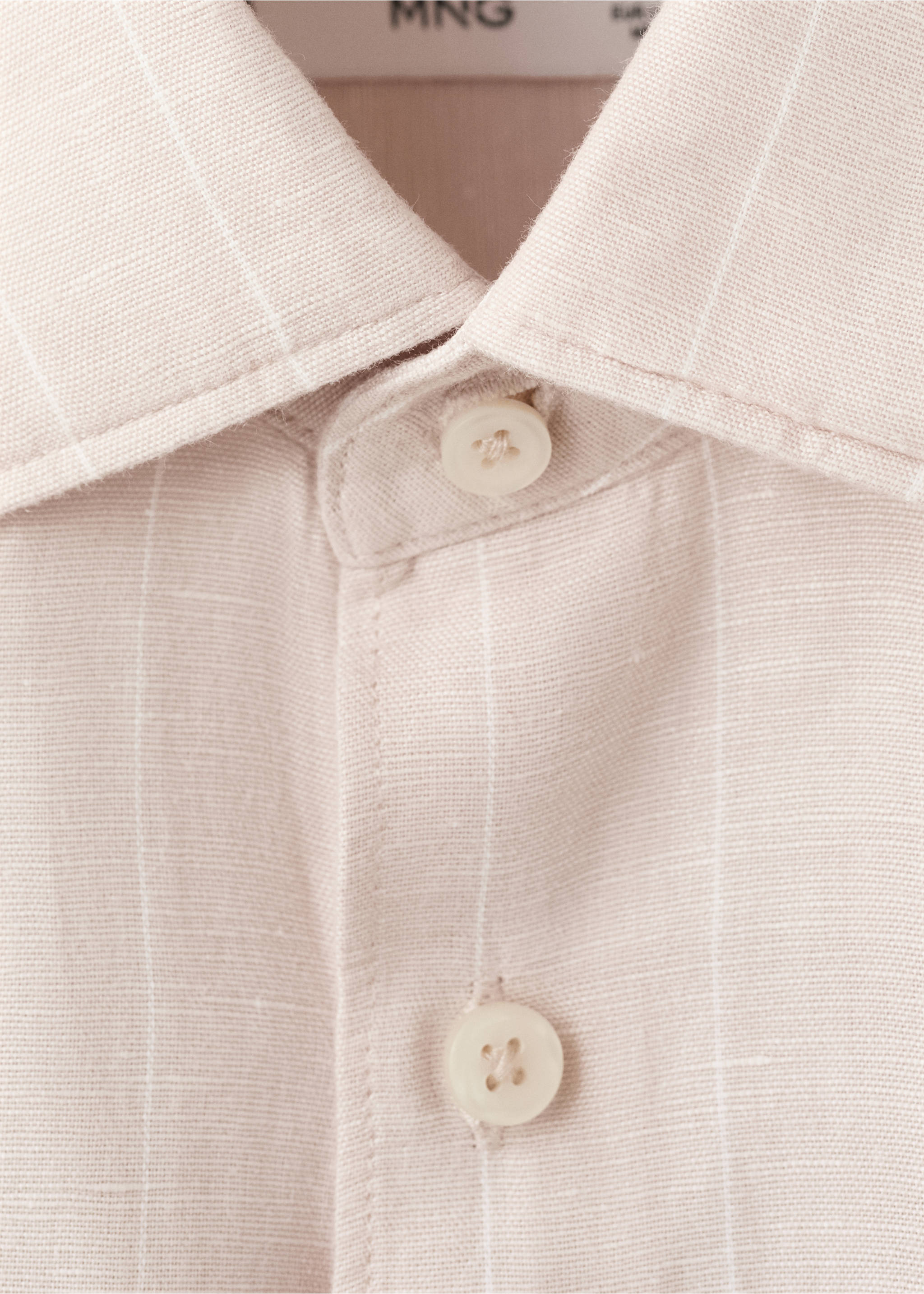 Camisa lino algodón slim fit rayas - Detalle del artículo 8, Beige. Ref: 27085960-00.