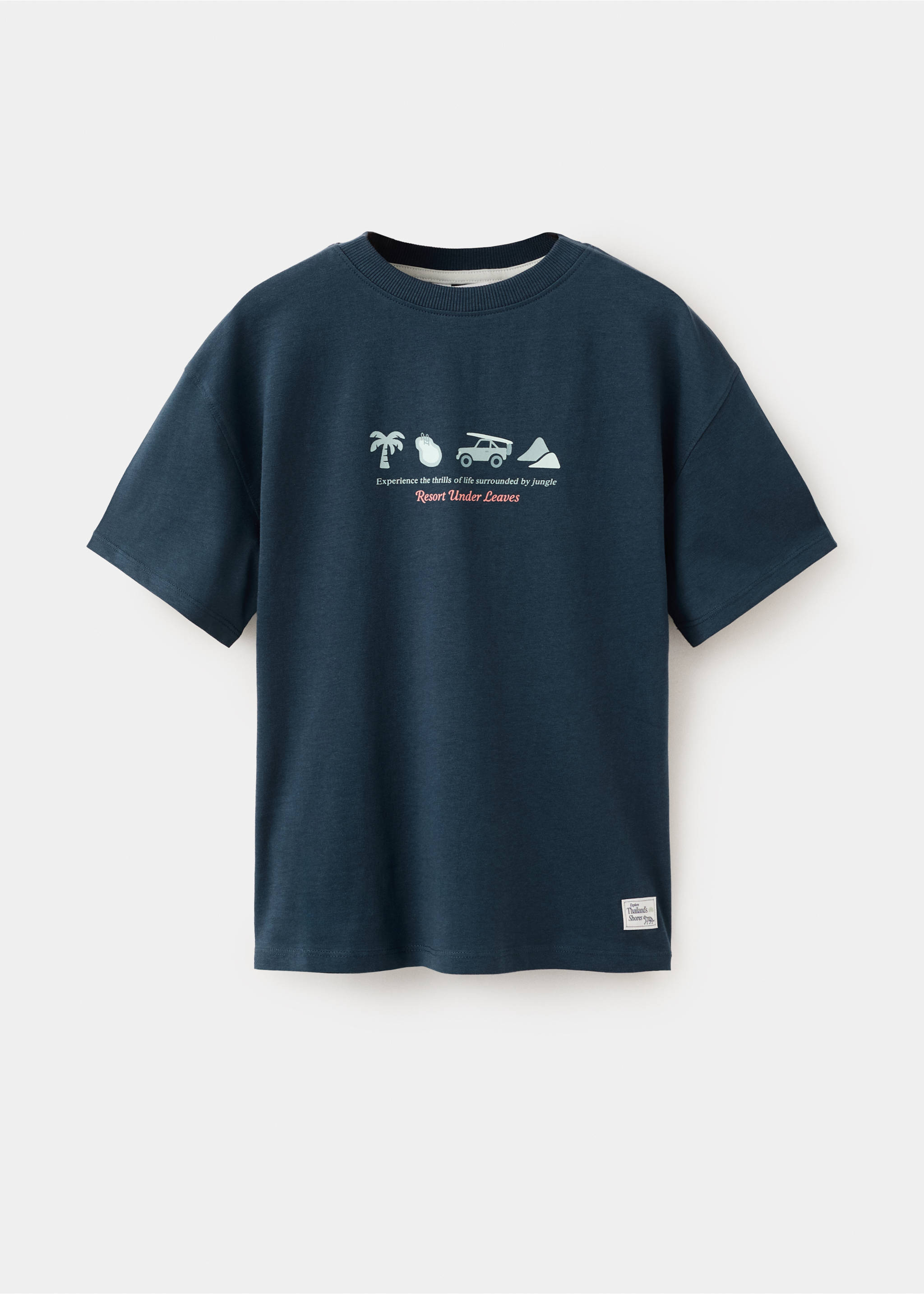 Printed cotton-blend t-shirt - Article without model, Navy. Ref: 27085961-00.