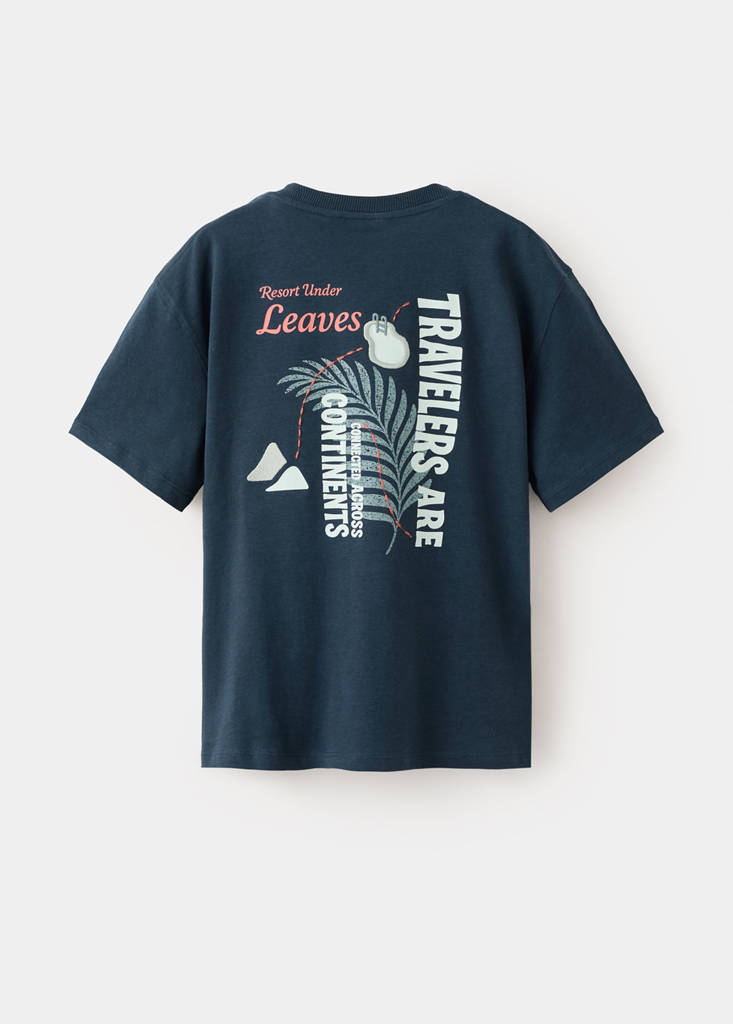 Printed cotton-blend t-shirt — Navy