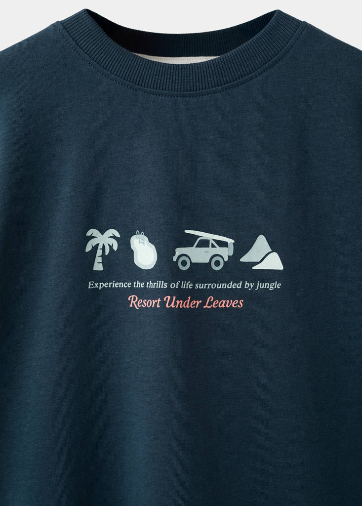 Printed cotton-blend t-shirt — Navy