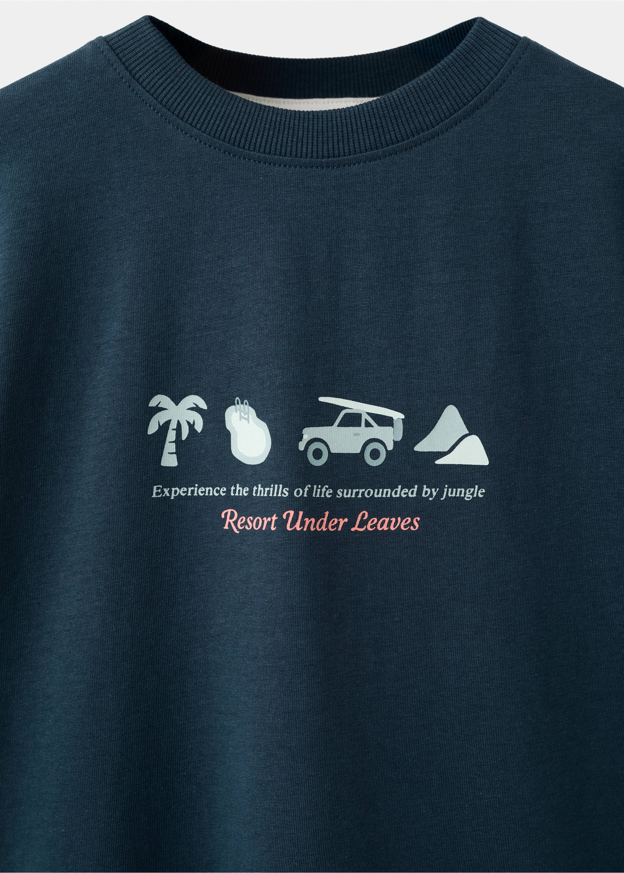 Printed cotton-blend t-shirt - Details of the article 8, Navy. Ref: 27085961-00.