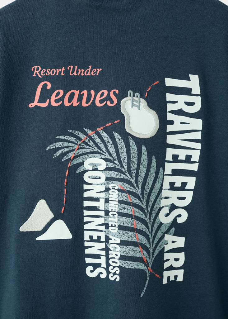 Printed cotton-blend t-shirt — Navy